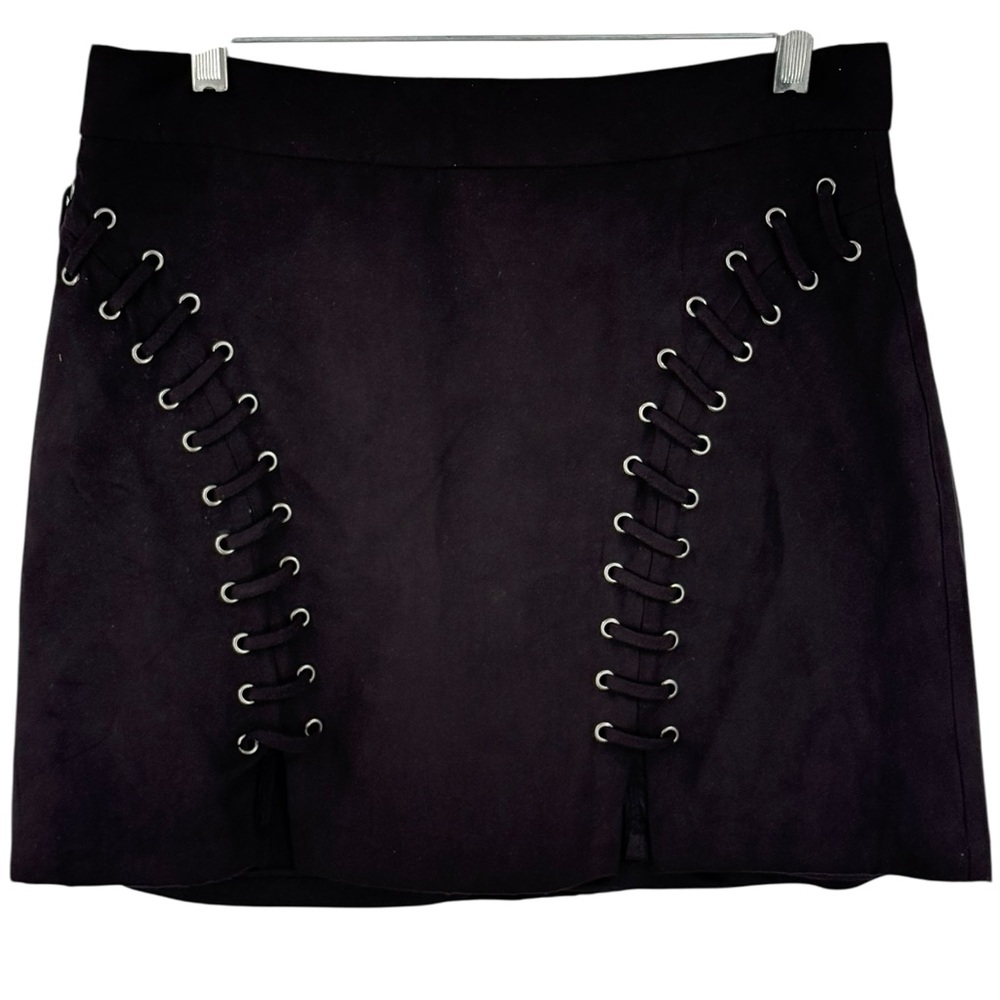 Y2K Grunge Lace Up Grommet Mini Skirt Black Punk Goth Clubwear Forever 21 L